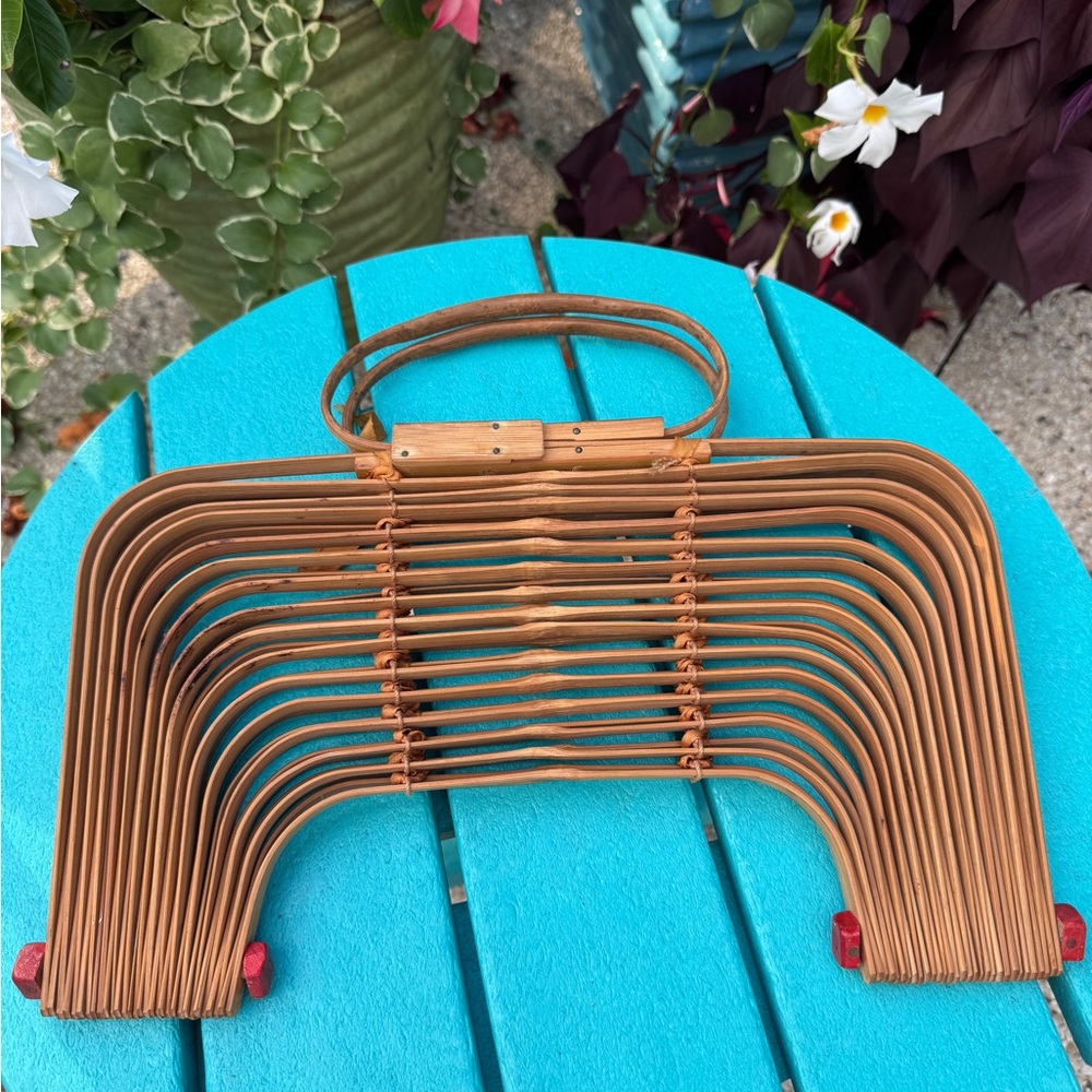 Vintage 1960’s bamboo large folding purse tote basket EVC - Picture 9 of 15
